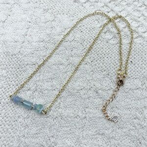 Handmade Blue Gem Chip Necklace Dainty Beaded Gemstone Layering